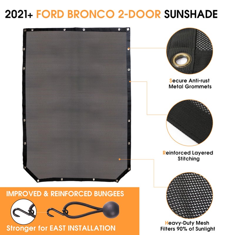BESTAOO Sunshade for Ford Bronco Accessories 2021 2022 2023 2024 2025 2 Door, Front Mesh Sun Shade Bimini Top Cover for Bronco 2 Door - Blocks UV, Wind, Noise - Image 3